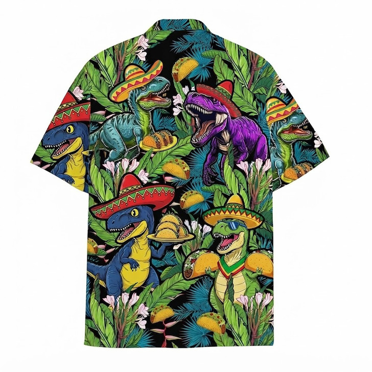 Funny Dinosaur T-Rex Taco Sombrero Hawaiian Shirt S-5XL