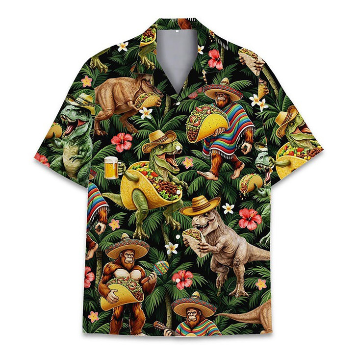 Funny Bigfoot Dinosaur Taco Sombrero Hawaiian Shirt S-5XL