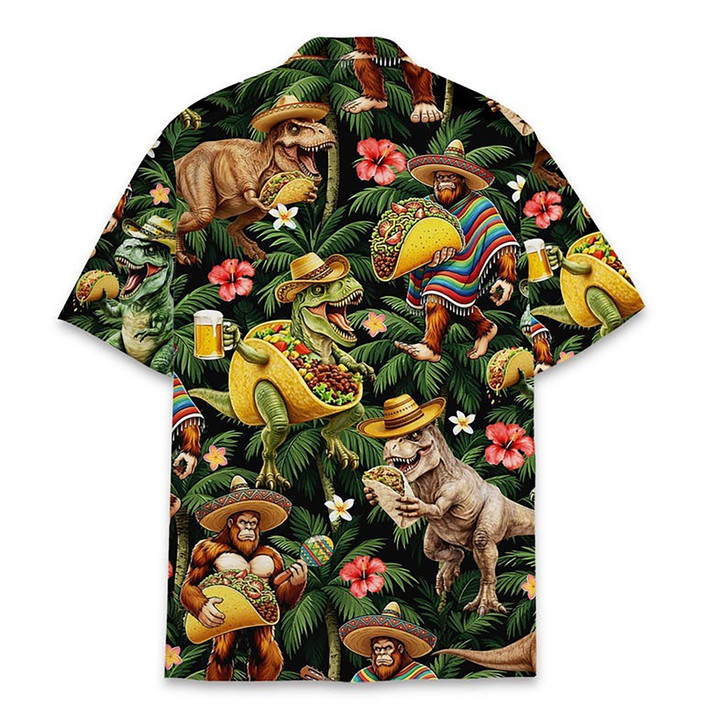Funny Bigfoot Dinosaur Taco Sombrero Hawaiian Shirt S-5XL
