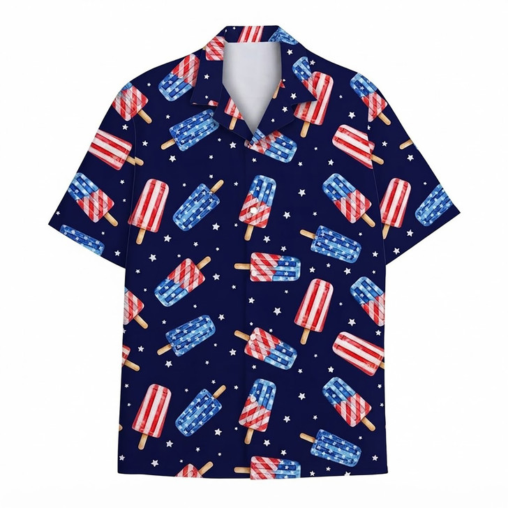 Patriotic America Red White Blue Popsicle 4th Of July Hawaiian Shirt S-5XL