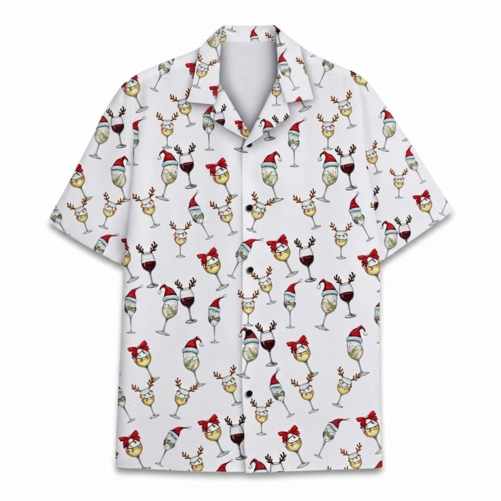 Funny Santa Hat Wine Cocktail Christmas Hawaiian Shirt S-5XL