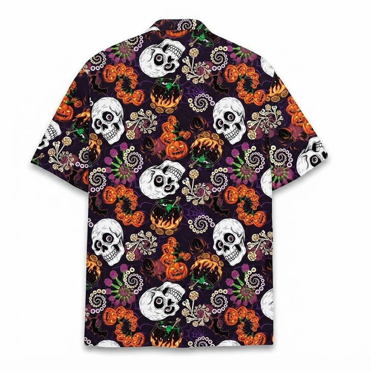 Spooky Skull Pumpkin Dark Floral Halloween Hawaiian Shirt S-5XL