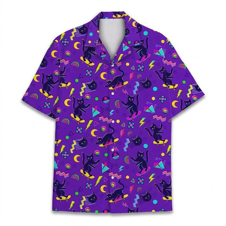 Funny Retro 90s Skateboarding Cat Hawaiian Shirt S-5XL