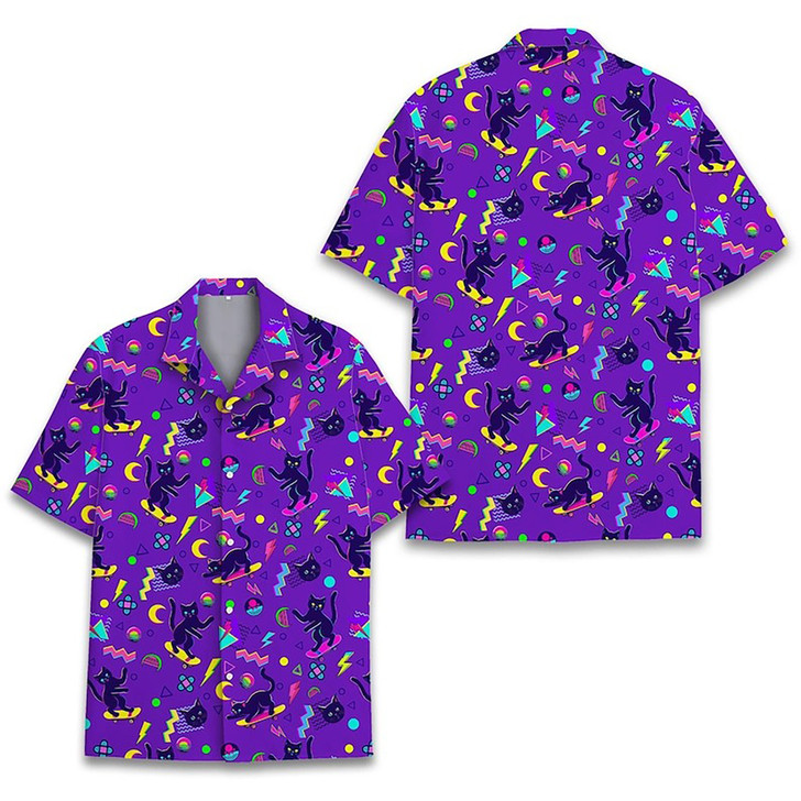 Funny Retro 90s Skateboarding Cat Hawaiian Shirt S-5XL