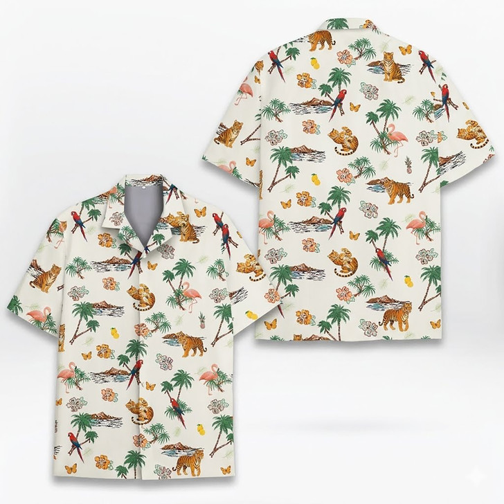Tropical Tiger Parrot Flamingo Animal Hawaiian Shirt S-5XL