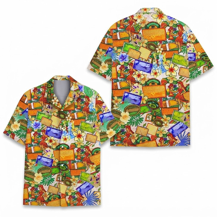 Vintage Colorful Floral Postcard Hawaiian Shirt S-5XL