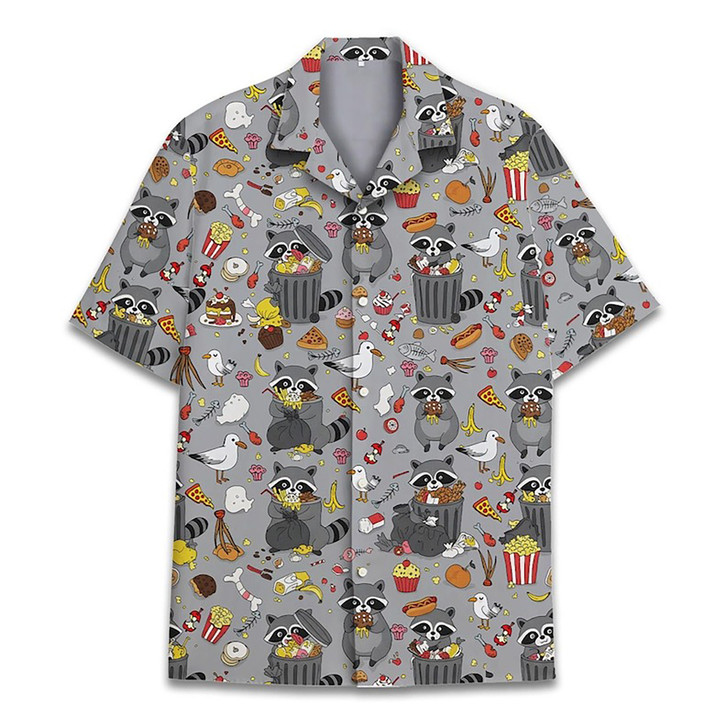 Funny Cute Raccoon Trash Snacks Popcorn Hawaiian Shirt S-5XL