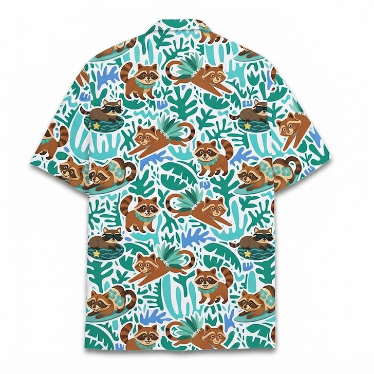 Funny Surfing Raccoon Summer Beach Hawaiian Shirt S-5XL