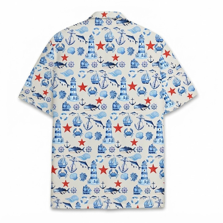 Nautical Coastal Maritime Summer Beach Hawaiian Shirt S-5XL