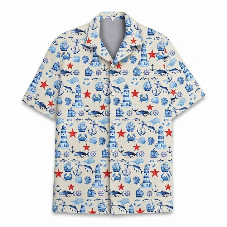 Nautical Coastal Maritime Summer Beach Hawaiian Shirt S-5XL
