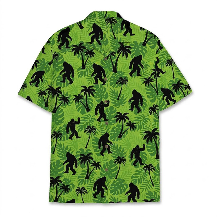 Tropical Bigfoot Sasquatch Palm Tree Leaf Hawaiian Shirt S-5XL
