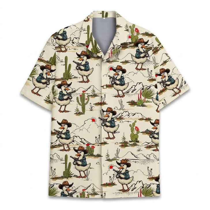 Funny Cowboy Duck Wild West Hawaiian Shirt S-5XL
