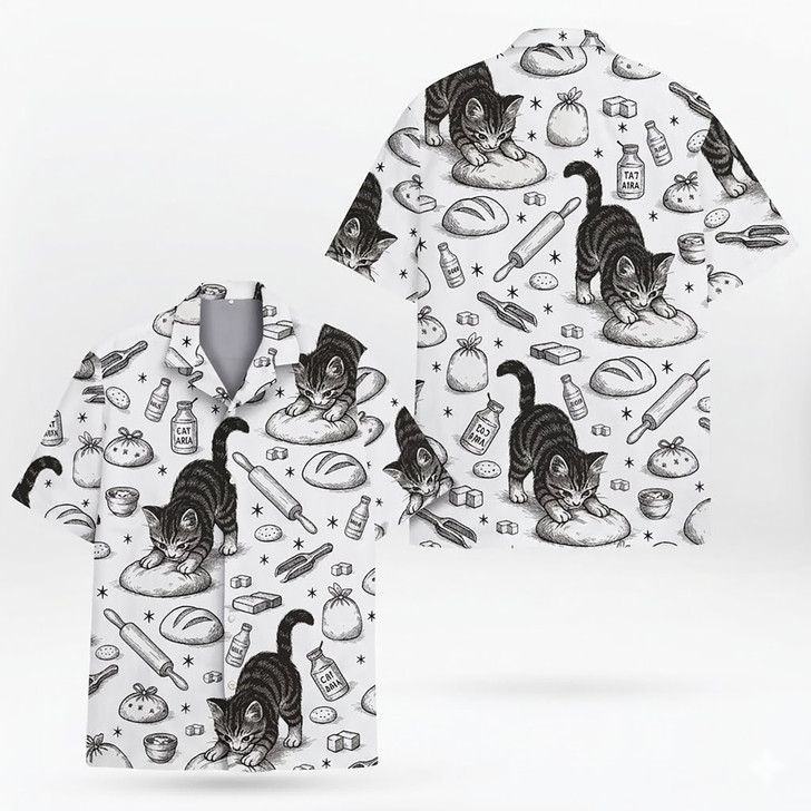 Funny Cat Kneading Bread Baking Hawaiian Shirt S-5XL