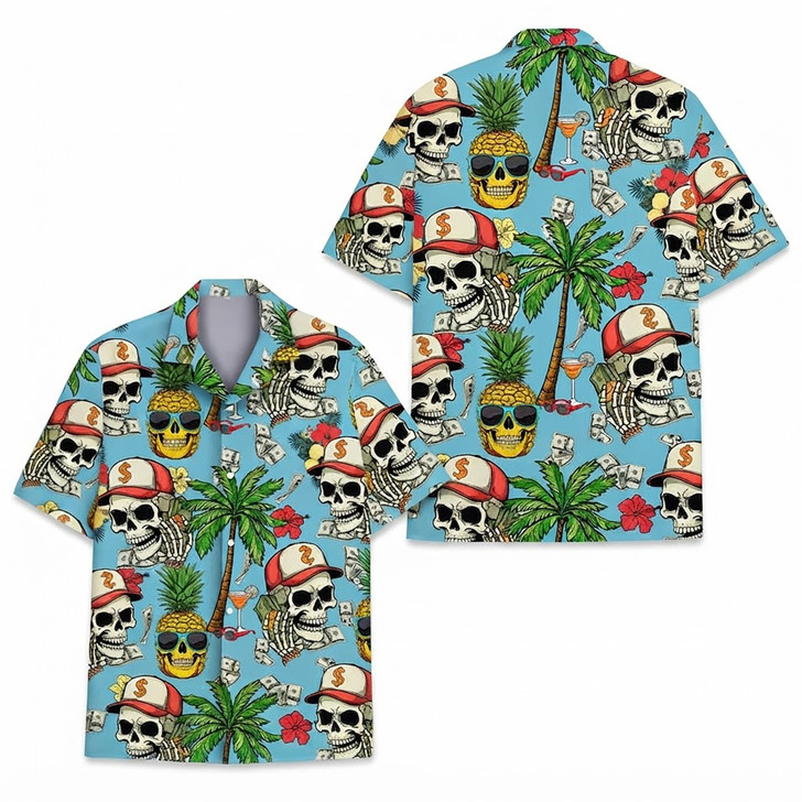 Skull Pineapple Vibrant Tropical Summer Hawaiian Shirt S-5XL