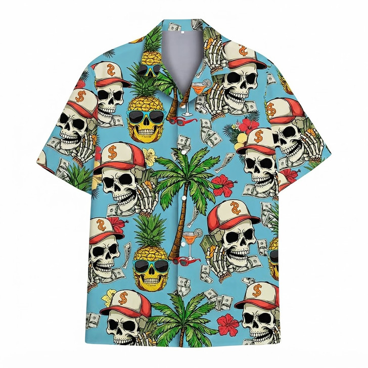 Skull Pineapple Vibrant Tropical Summer Hawaiian Shirt S-5XL