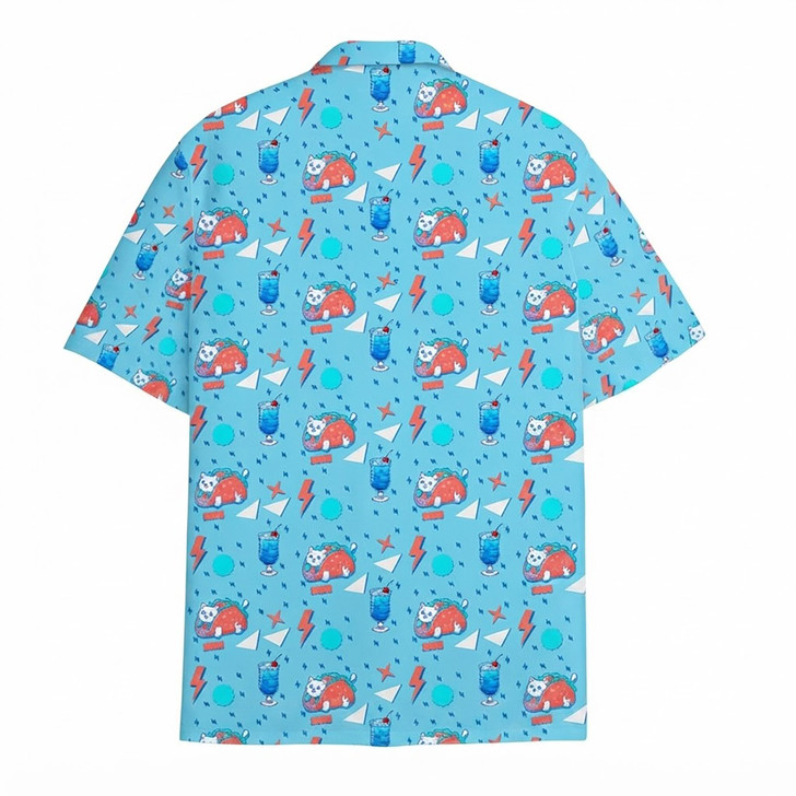 Funny Retro Taco Cat Ice Drink Blue Hawaiian Shirt S-5XL