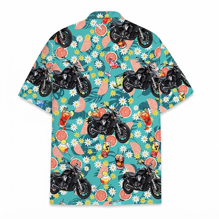 Tropical Motorcycle Cocktails Summer Fruit Hawaiian Shirt S-5XL