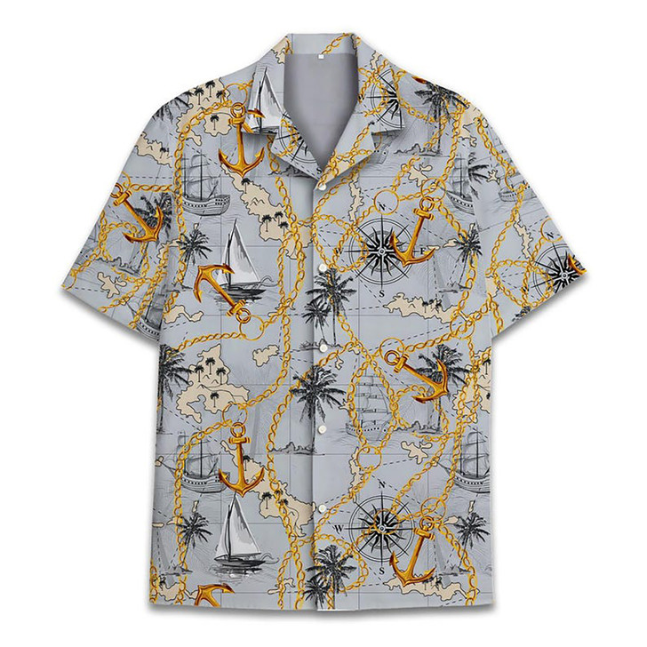 Pirate Treasure Map Skull Summer Beach Hawaiian Shirt S-5XL