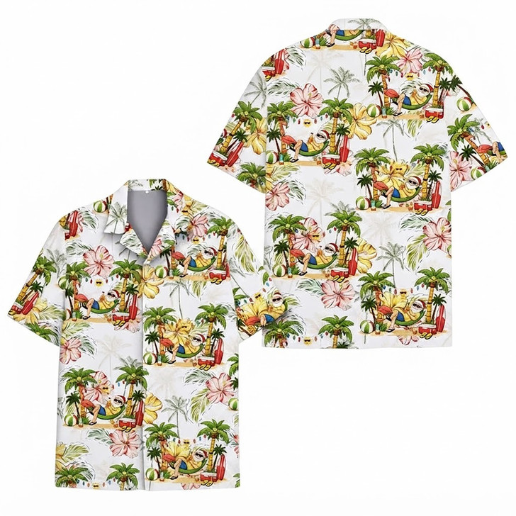 Funny Christmas In July Summer Beach Santa Hawaiian Shirt S-5XL