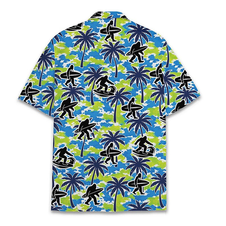 Retro Bigfoot Surfing Tropical Palm Tree Hawaiian Shirt S-5XL