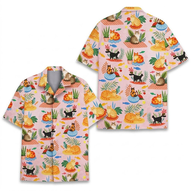 Cute Cat Summer Beach Tropical Hawaiian Shirt S-5XL