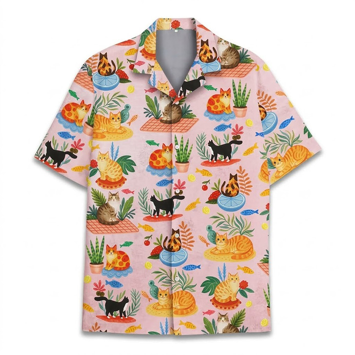 Cute Cat Summer Beach Tropical Hawaiian Shirt S-5XL