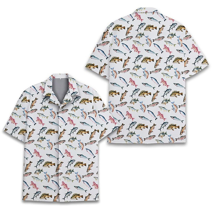 Vintage Watercolor Fish Fishing Summer Hawaiian Shirt S-5XL