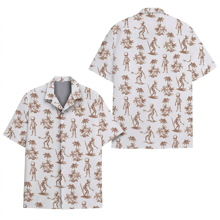 Vintage Alien Summer Beach Short Sleeve Hawaiian Shirt S-5XL