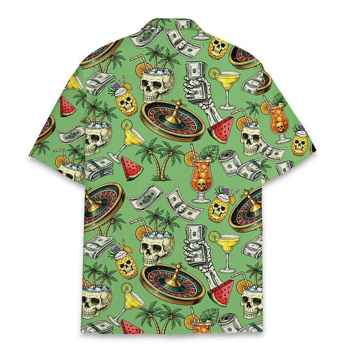 Casino Skull Money Roulette Poker Hawaiian Shirt S-5XL