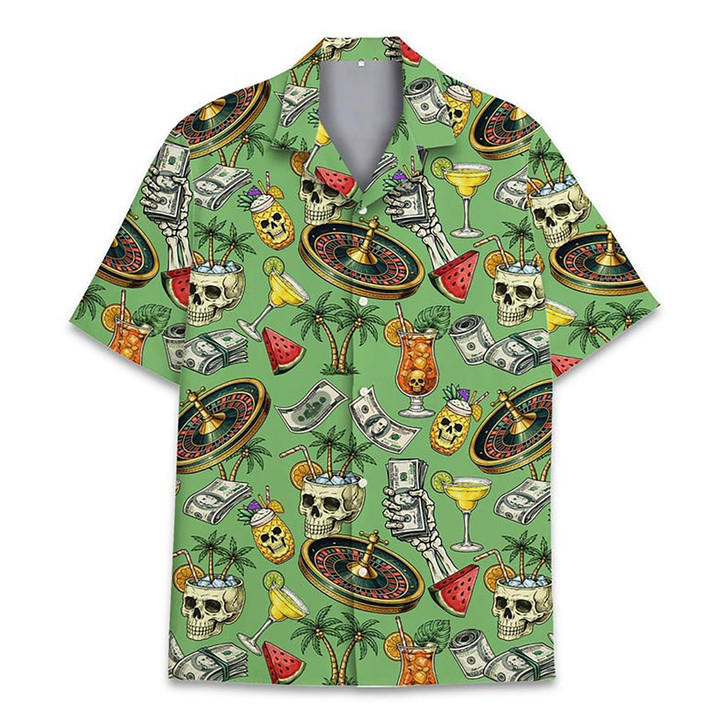 Casino Skull Money Roulette Poker Hawaiian Shirt S-5XL