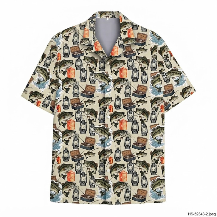 Vintage Fish Print Summer Beach Fishing Hawaiian Shirt S-5XL