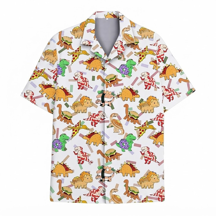 Funny Dinosaur Pizza Taco Hamburger Hawaiian Shirt S-5XL