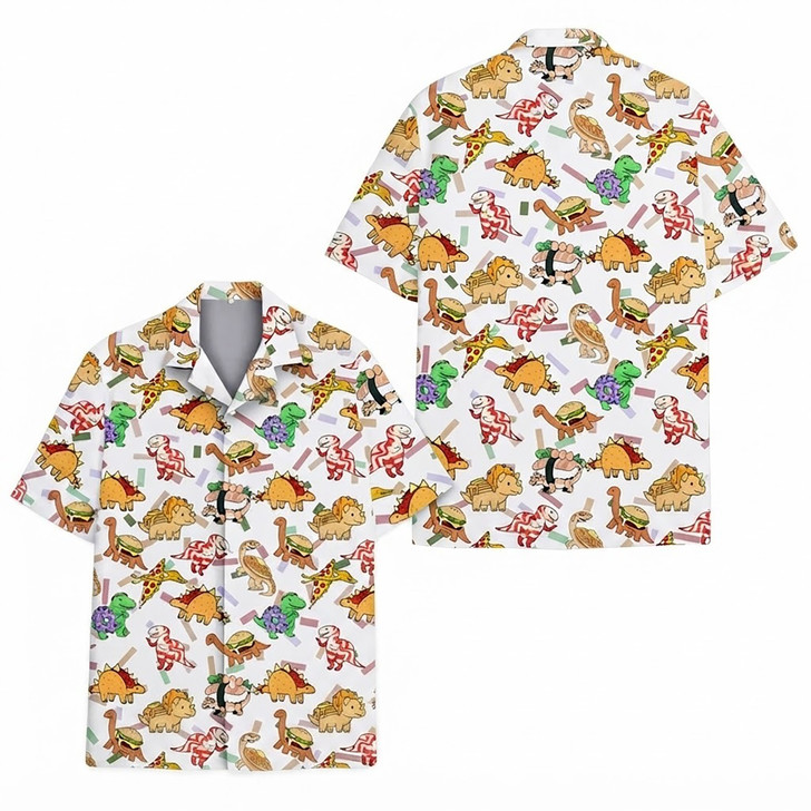 Funny Dinosaur Pizza Taco Hamburger Hawaiian Shirt S-5XL