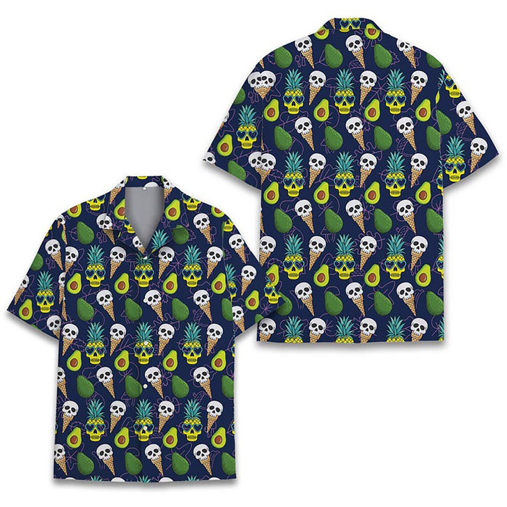 Avocado Pineapple Ice Cream Skull Food Hawaiian Shirt S-5XL