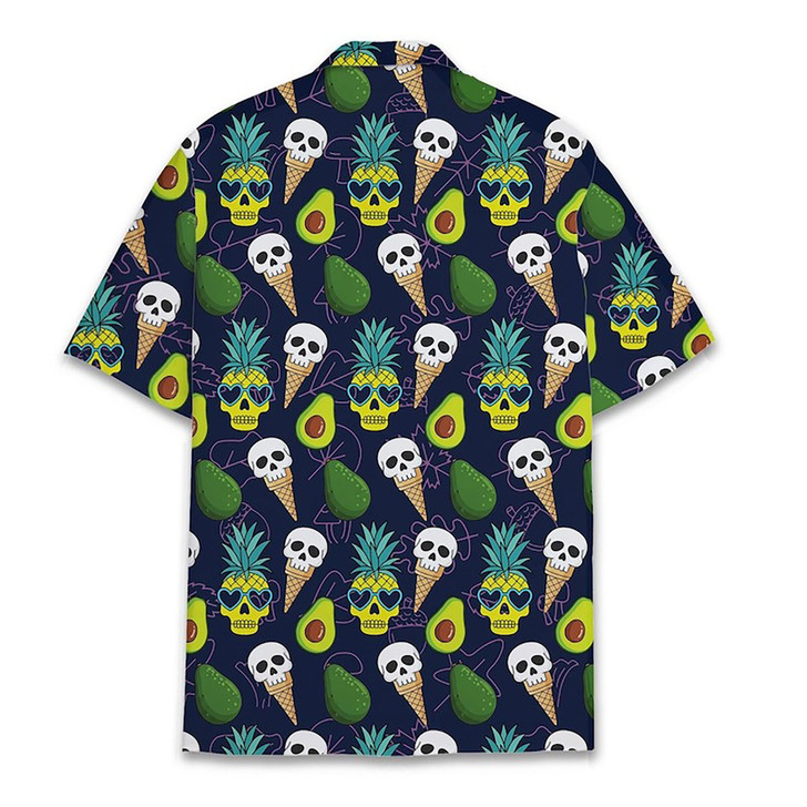 Avocado Pineapple Ice Cream Skull Food Hawaiian Shirt S-5XL