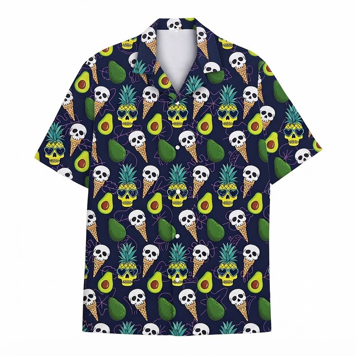 Avocado Pineapple Ice Cream Skull Food Hawaiian Shirt S-5XL