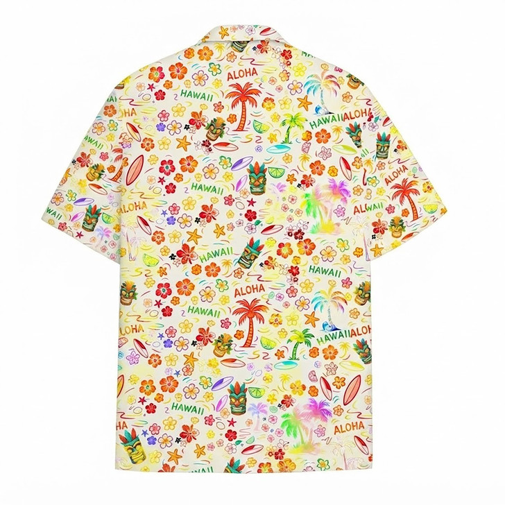 Colorful Tiki Tropical Floral Summer Luau Hawaiian Shirt S-5XL