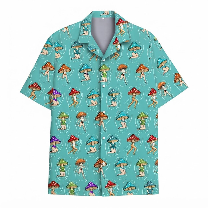 Trippy Mushroom Girl Psychedelic Summer Hawaiian Shirt S-5XL