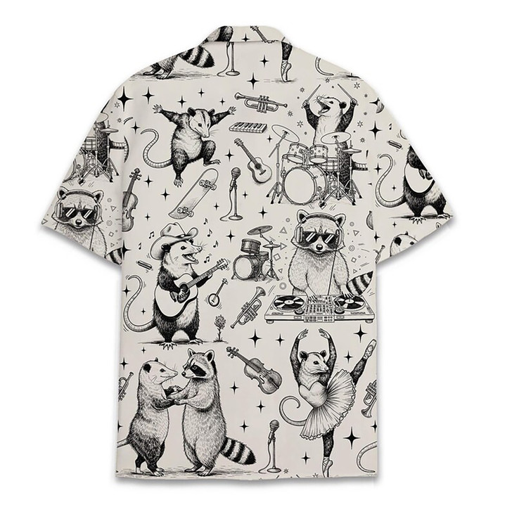 Vintage Raccoon Opossum Animal Music Band Hawaiian Shirt S-5XL