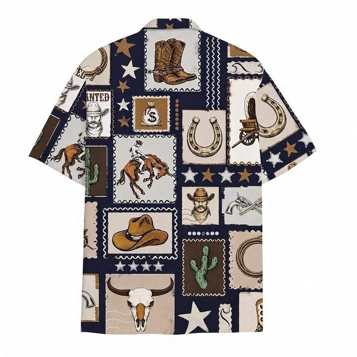 Western Cowboy Rodeo Bull Skull Hawaiian Shirt S-5XL