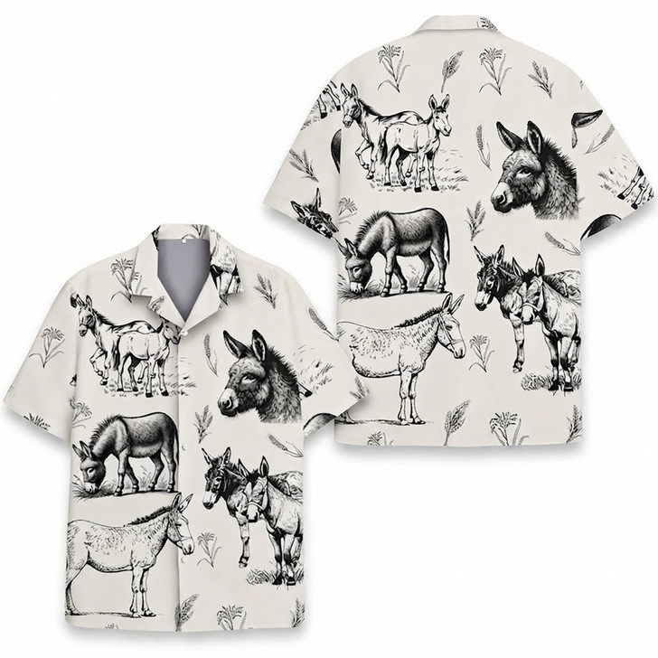 Vintage Donkey Summer Beach Hawaiian Shirt S-5XL