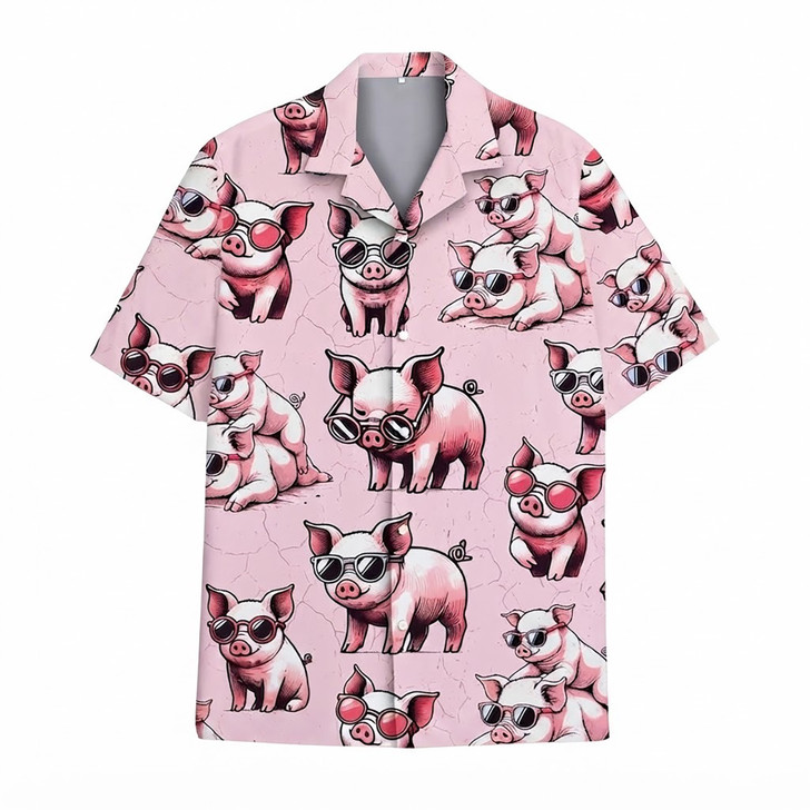 Cute Pink Pig Summer Beach Aloha Hawaiian Shirt S-5XL