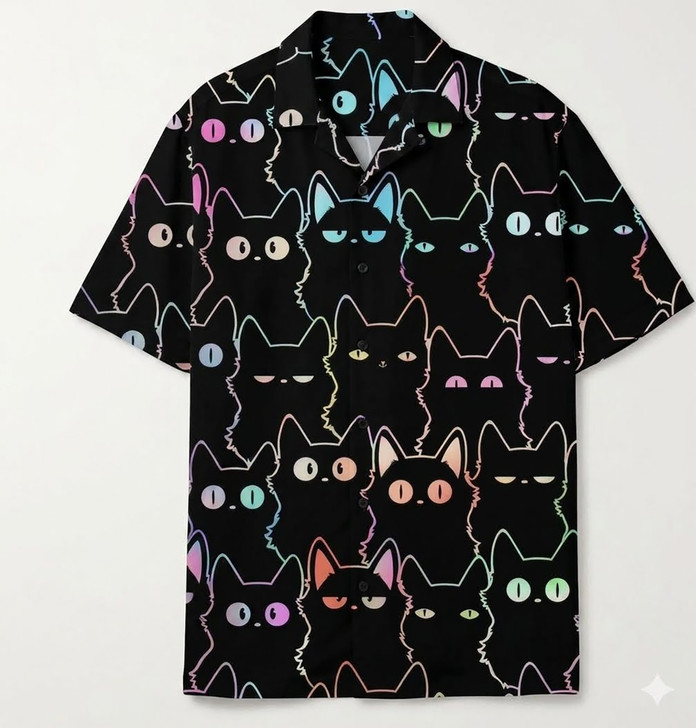 Neon Cat with Sunglasses Headphones Hawaiian Shirt S-5XL