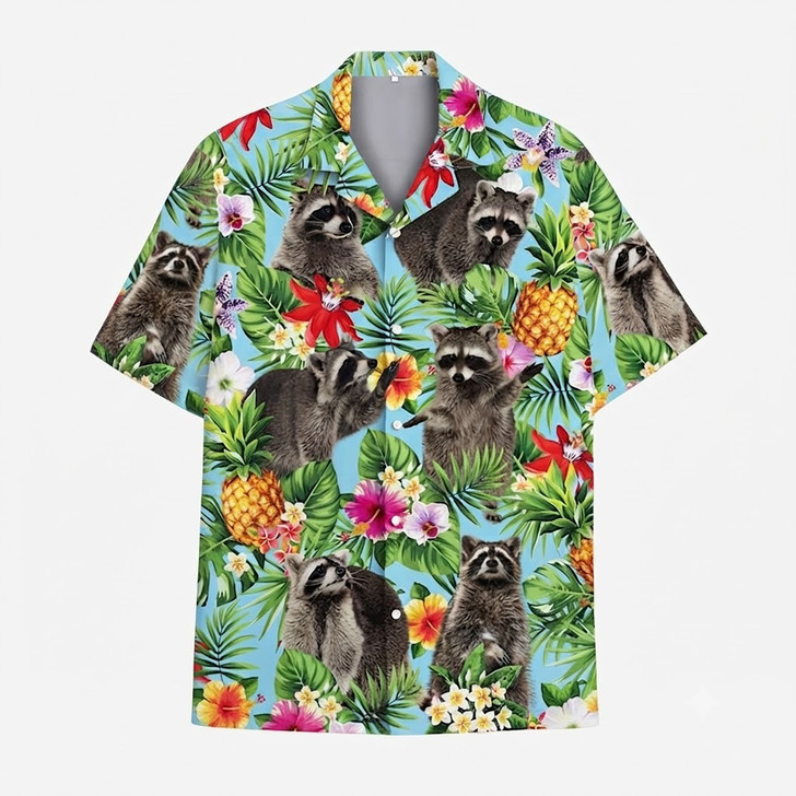Tropical Raccoon Aloha Shirt Hawaiian Shirt S-5XL