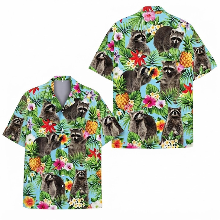 Tropical Raccoon Aloha Shirt Hawaiian Shirt S-5XL