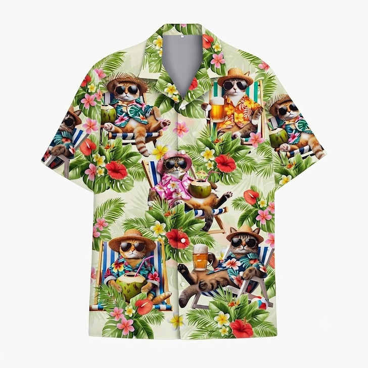 Tropical Cat Aloha Summer Beach Hawaiian Shirt S-5XL
