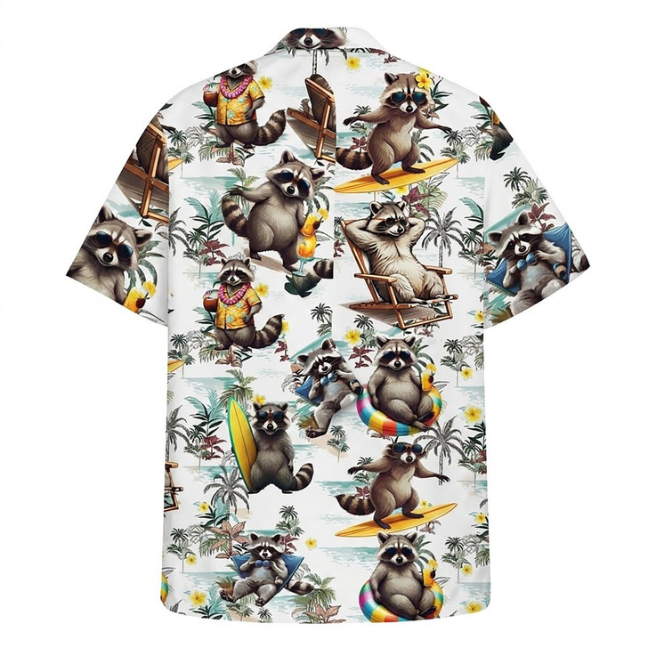 Funny Raccoon Surfing Summer Hawaiian Shirt S-5XL