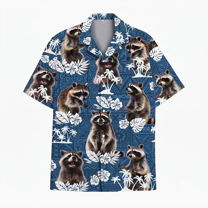 Floral Raccoon Summer Beach Aloha Hawaiian Shirt S-5XL