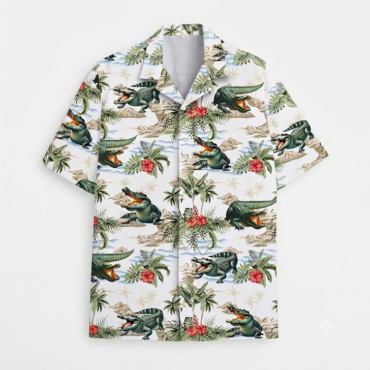 Tropical Alligator Summer Beach Family Casual Hawaiian Shirt S-5XL
