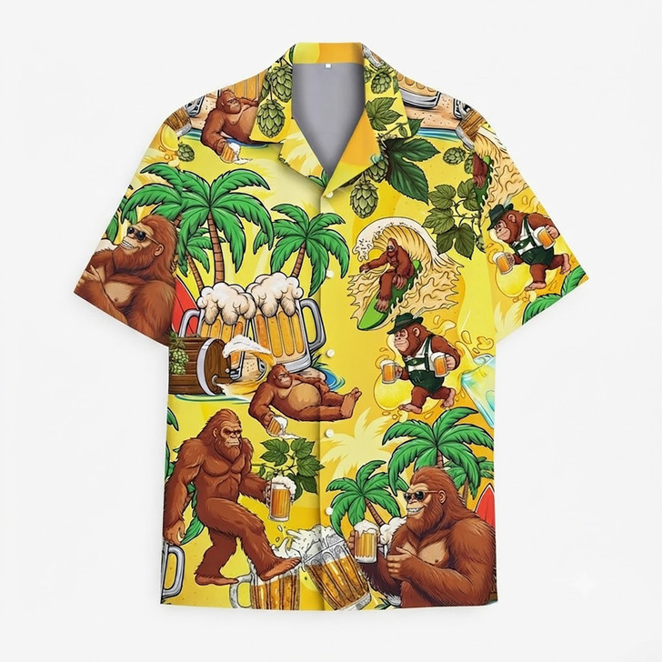 Bigfoot Sasquatch Beer Summer Aloha Hawaiian Shirt S-5XL